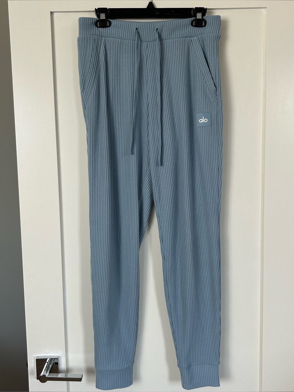 ALO Yoga Ribbed Track Pants in Dusty Blue
